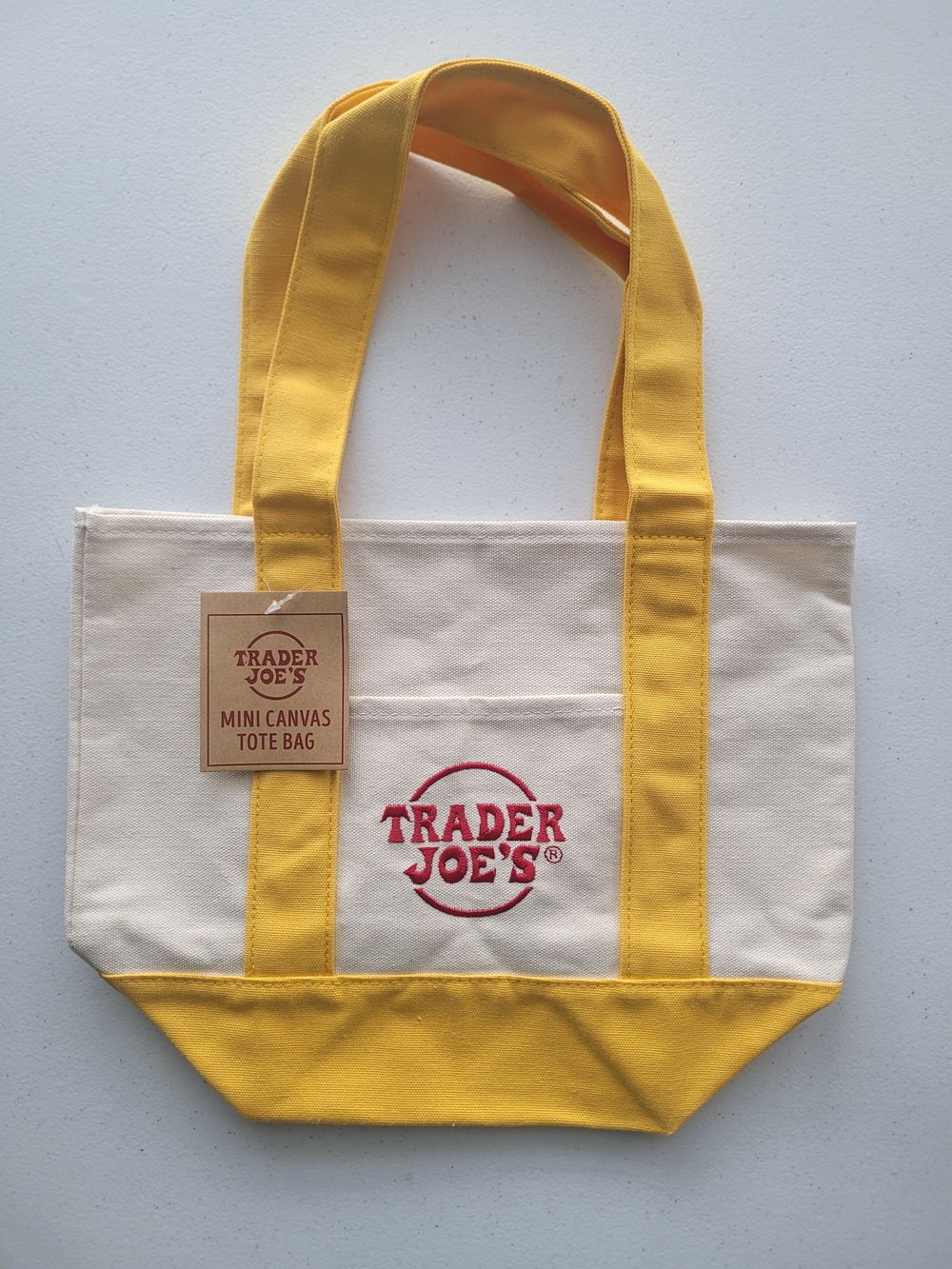 NWT Trader Joe's Mini Canvas Tote Bag in Yellow & Cream